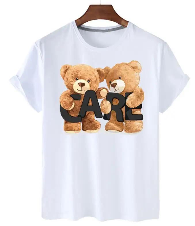 plus Size Trendy Teddy Bear Graphic Tee Casual Short-Sleeved T-Shirt Polyester Fabric Summer Top for Men