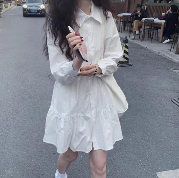 1116 Spring New Small French White Dress Children's Design Sense Niche Long-sleeved A-shaped Shirt Skirt