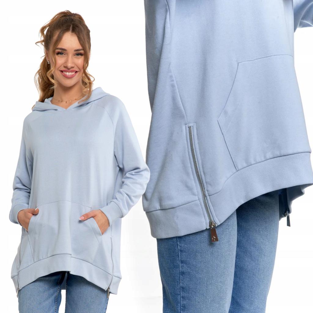 Women's Sweatshirt with Hood Cotton Fashionable Oversize Soft MORAJ S BLUE