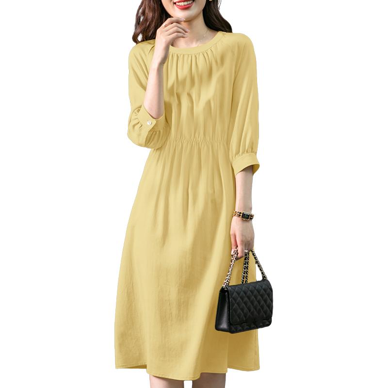 ZANZEA Women Casual Round Neck Loose 3/4 Sleeve Dress