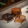 Handwoven Bamboo Fruit Basket with Lacquer Rim, Vintage Snack Box for Tea Parties, Round Storage Holder for Nuts