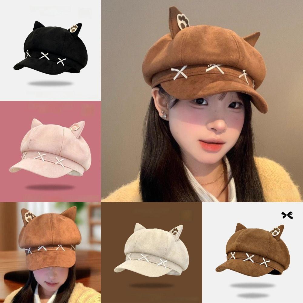 Warm Hat Newsboy Cap Sweet Bow Design Plush Beret New Painter Hat  for Autumn Winter Season