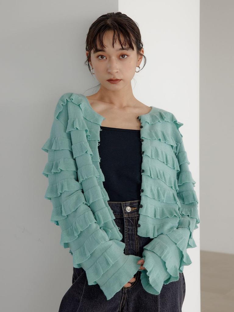 [United Arrows Green Label Relaxing] EMMEL REFINES>EM Tiered Mini Frill 2-Way Cardigan 66281000001 0300 OFF WHITE(03) FREE