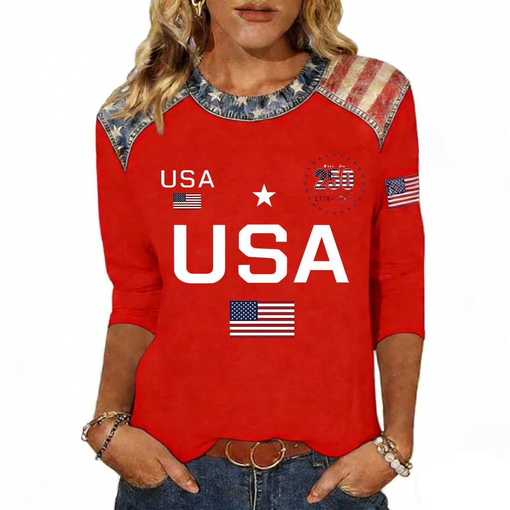 Women's Fashion Casual Independence Day Print Top