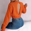 Autumn Winter Sexy Low Back Button Hollow Long Sleeve Turtleneck Sweater Women's Clothing