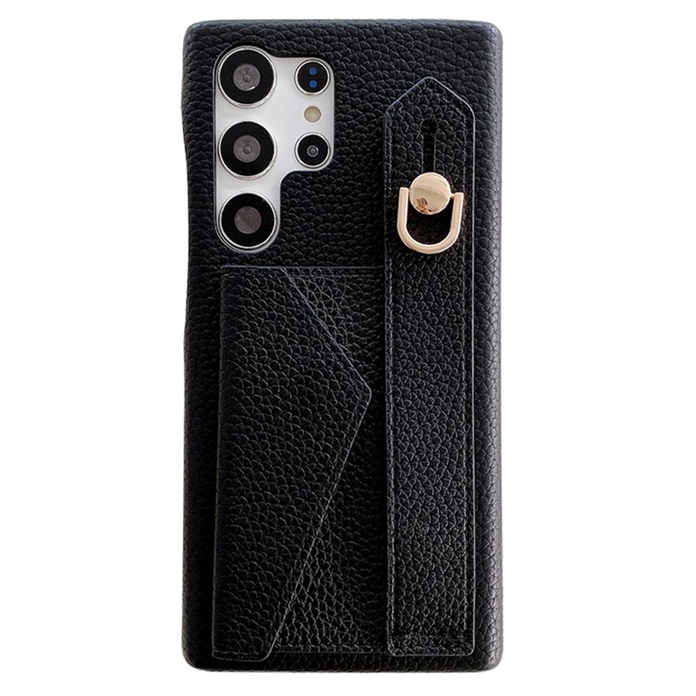 For Samsung Galaxy S24 Ultra Case with Card Slot Wristband Kickstand PU Leather+PET Phone Cover