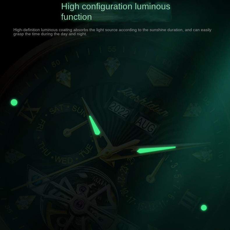 JINSHIDUN Tourbillon Automatic Mechanical Watch, Multi-functional Sports Waterproof Luminous Men's Watch