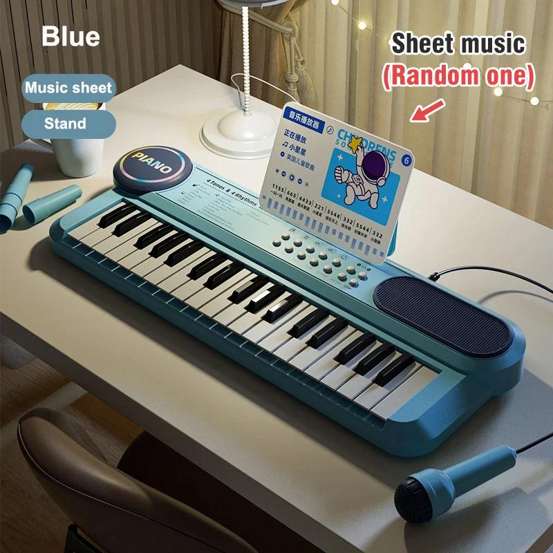 

37 Key Kids Piano Keyboard Musical Toy with Microphone Music Score for Early Learning Interactive Play Best Gift for Ages 3-6 синий