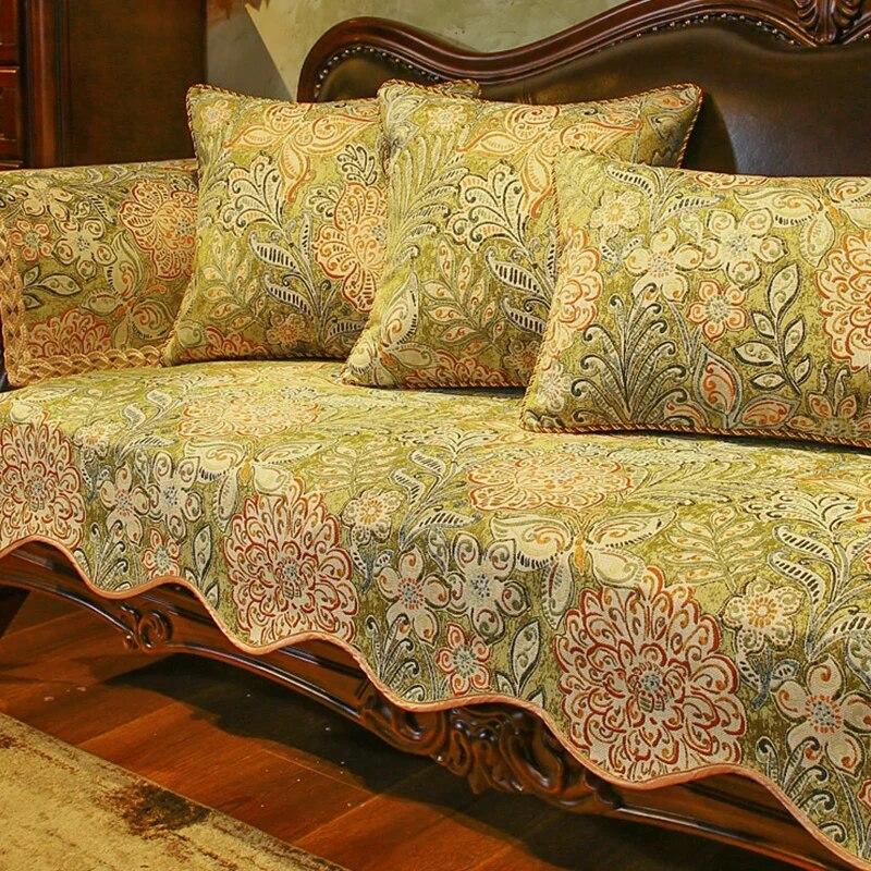 Vintage Jacquard Sofa Cushions High-grade Chenille Non-slip Soft Slipcover European Sofa Cover Wear-resistant Protective Cover