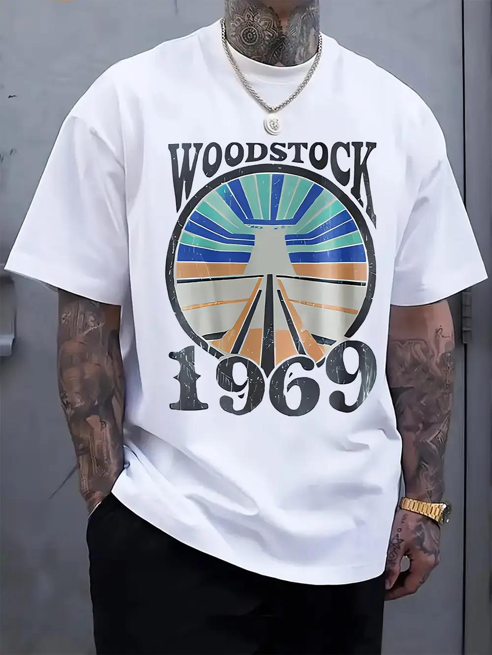 Black Woodstock 1969 Graphic T-shirt - Casual Crew Neck XXXL