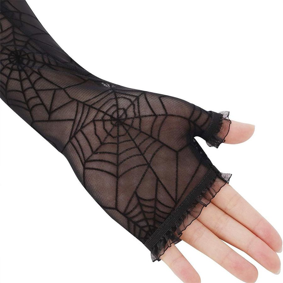 Halloween Spider Web Mesh Arm Sleeves Fingerless Gloves Gothic Spider Web Mesh Arm Sleeves