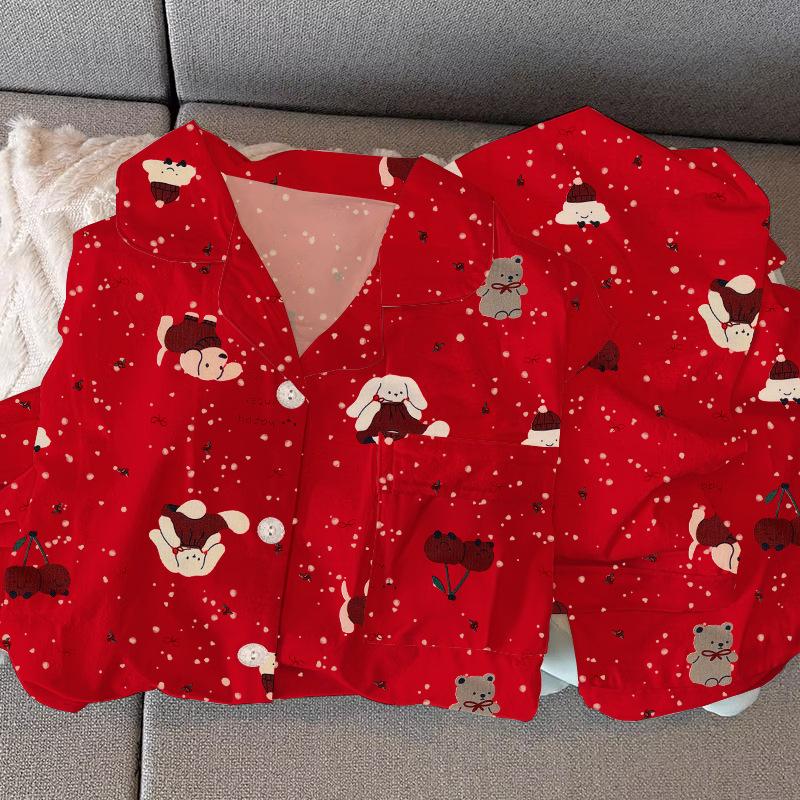 

Женская пижама из имитации хлопка, новый рождественский медведь, весенне-осенний костюм с длинным рукавом, простой повседневный стиль, домашняя одежда, реальное фото XL