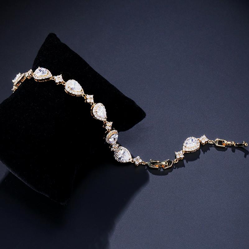 ZAKOL Classic Geometric Water Drop CZ Bracelet for Women Bridal Gorgeous Buling Zircon Party Wedding Jewelry