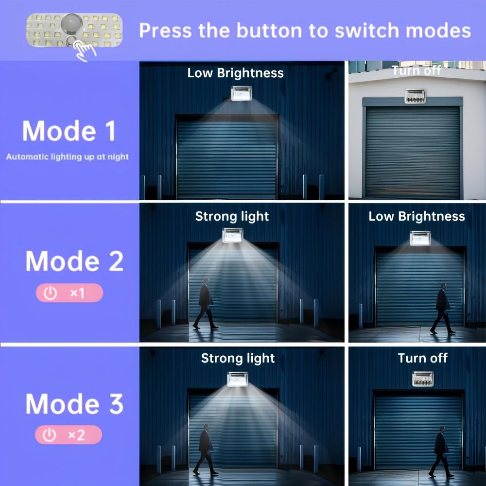 Motion-sensing solar smart light, 270° wide-angle illumination floodlight, 3 lighting modes, IP44