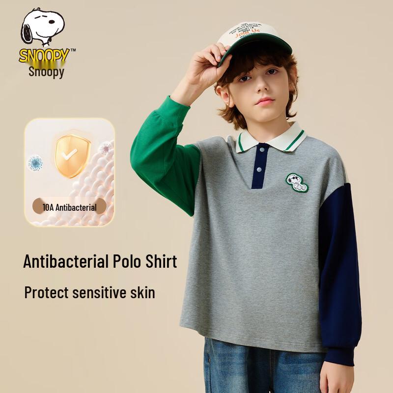 SNOOPY Boys' Casual Long-Sleeve Polo T-shirt