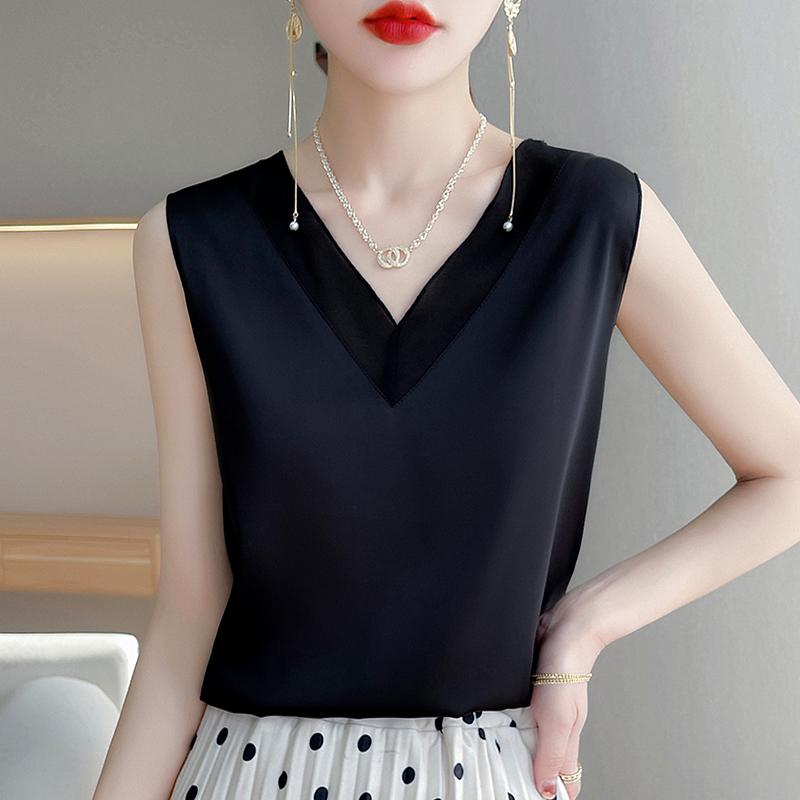 Damen Weißer Satin V-Ausschnitt Weste: 2025 Sommer Ärmelloses Freizeit-Top