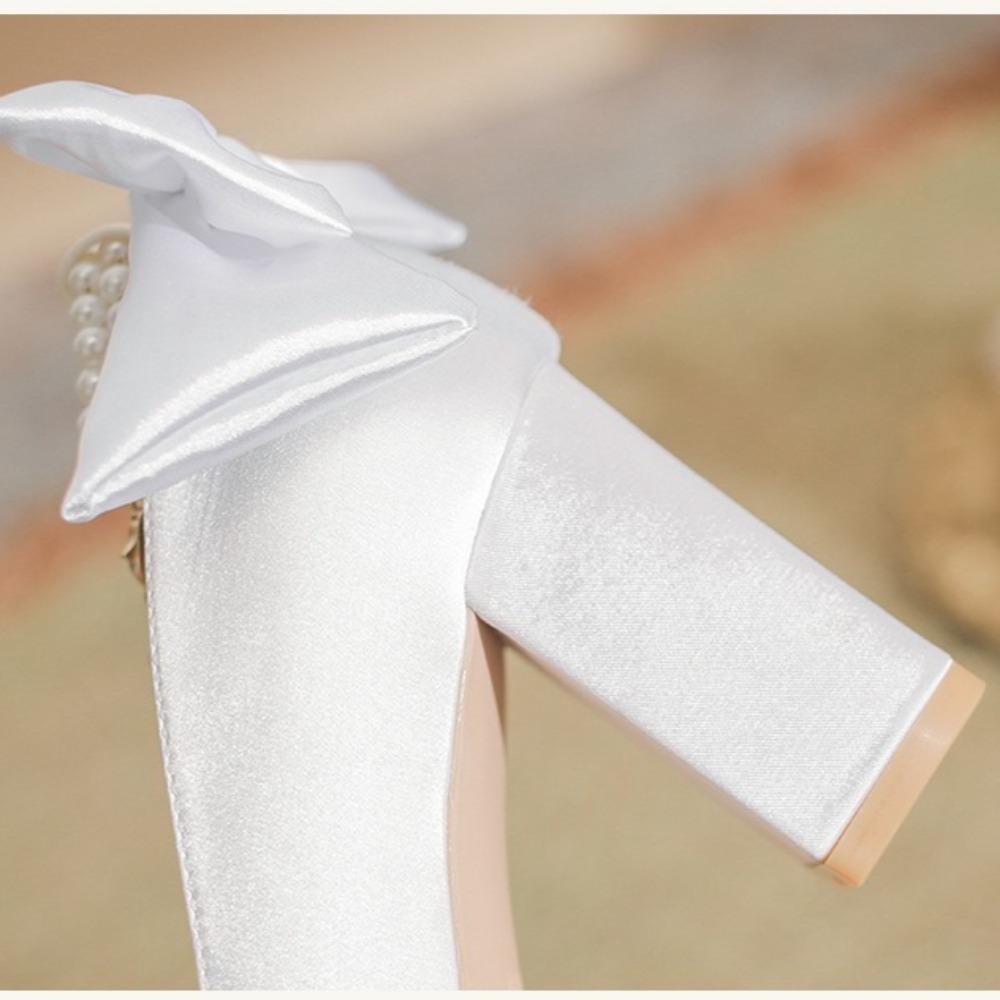 Talons pour Dames Chaussures Simples en Satin Femmes Peuvent Porter Quotidiennement Blanc Demoiselles d'Honneur Mariée avec Robe de Mariage Chaussures de Mariage Talons Hauts 44