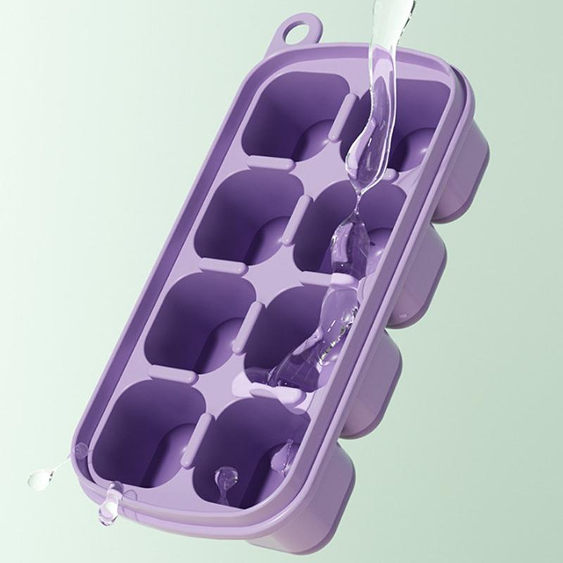 8 Grids Ice Cube Trays Reusable Silicone Ice Cube Mold Fruit Ice Maker With Removable Lids Kitchen Tools Freezer Summer Mould
