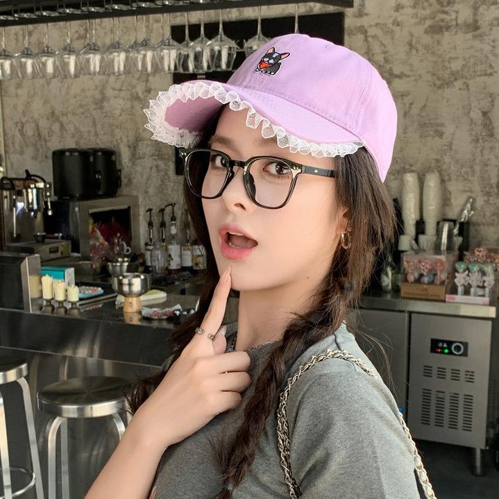 Dopamine Cartoon Small Animal Lace Cowboy Baseball Cap Female Cap Showing Face Small Versatile Hat