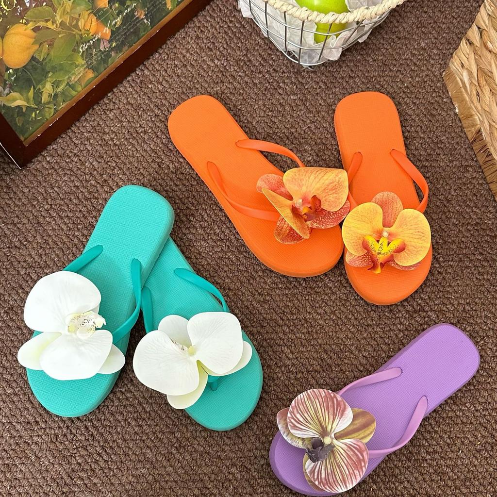 Summer Butterfly Orchid Flip Flops, Women's Sweet Vacation Style, Seaside Beach Sandals, Flip Flops, Flip Flops for Wearing Flat Shoes On The Outside