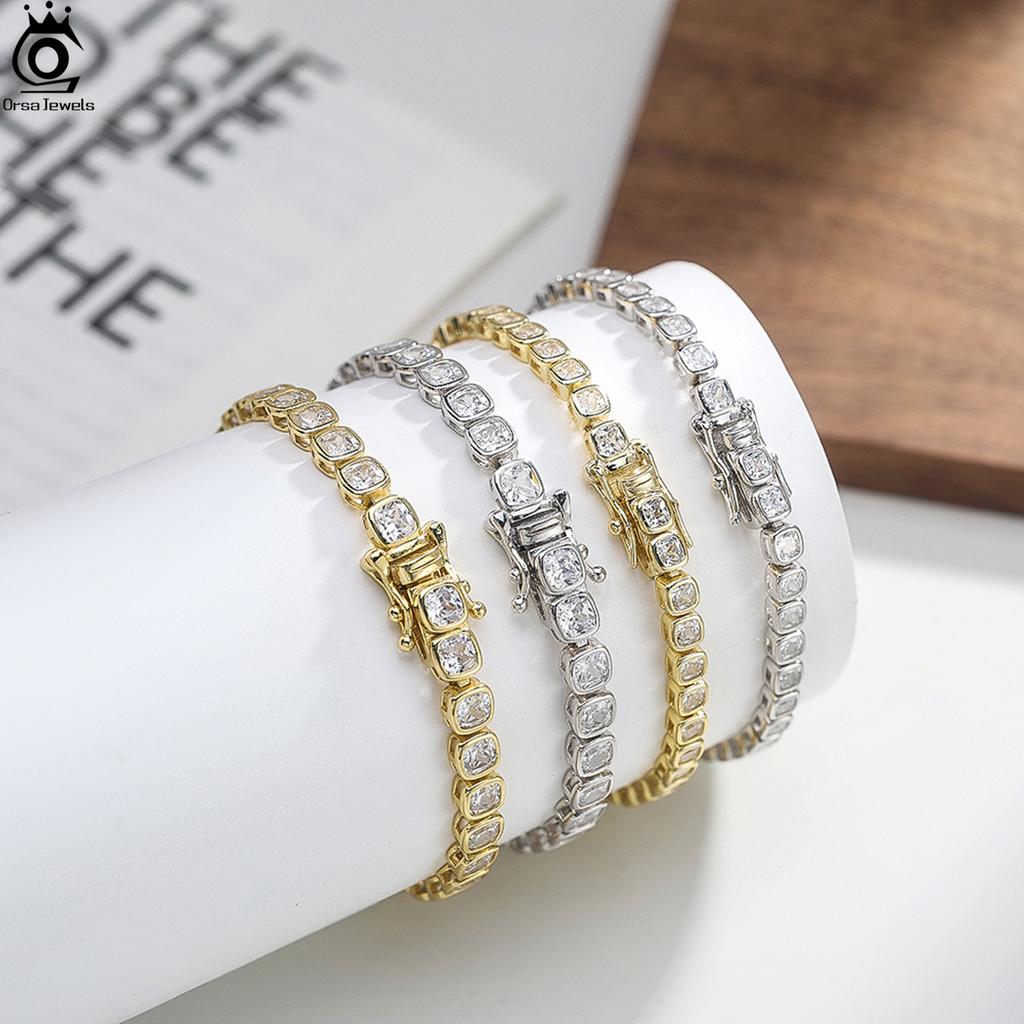 ORSA JEWELS 925 Sterling Silver Stackable Bracelet with Cubic Zirconia, Personalized Gift for Women Wedding and Engagement SB203
