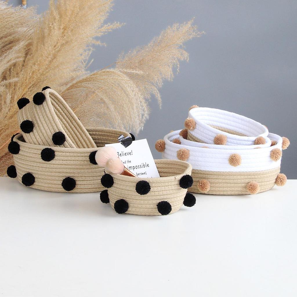 Nordic Style Cotton Rope Woven Storage Basket for Desktop Clutter