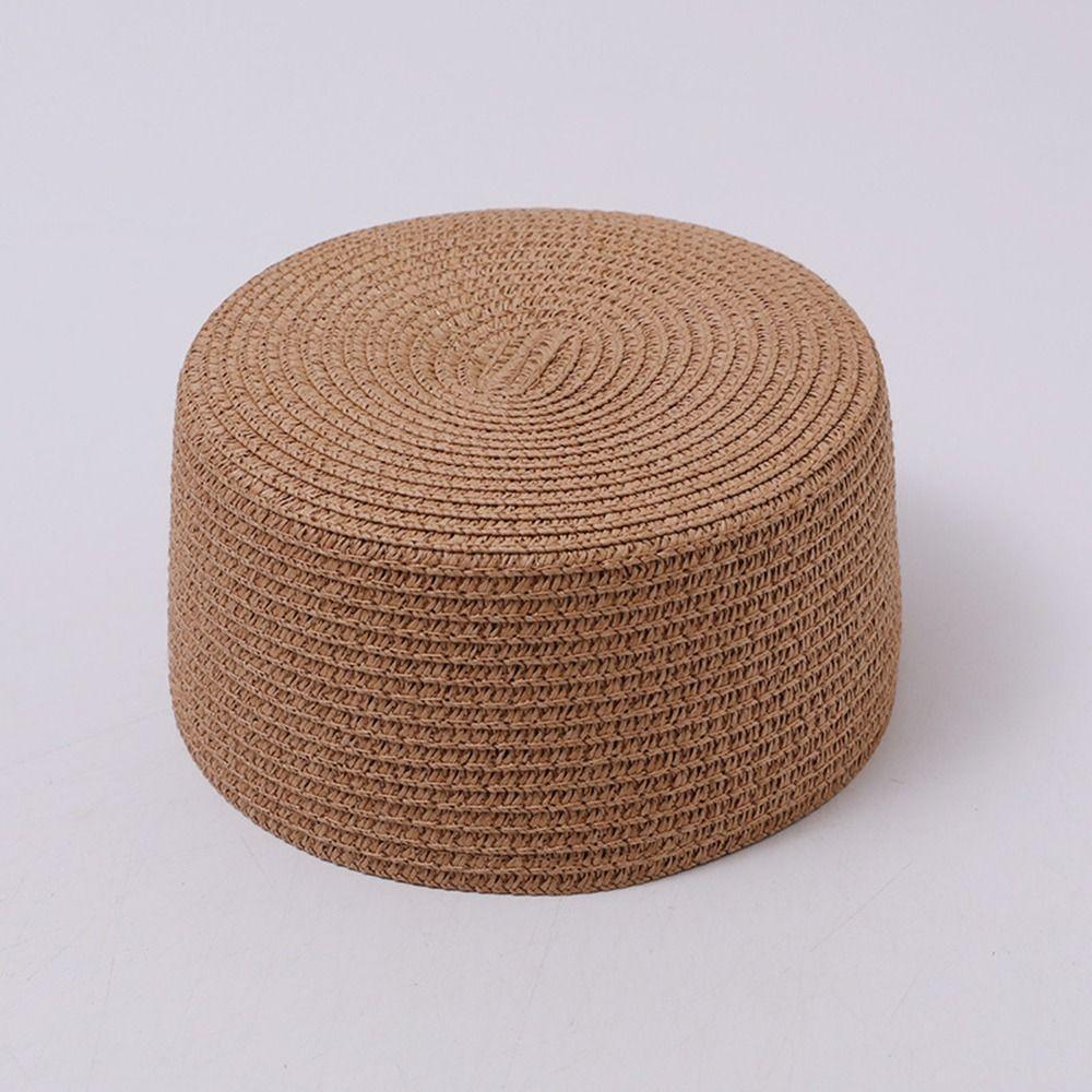 Round Shape Straw Pillbox Hat Structured Crown Painter Hat New Brimless Cap  Formal Occasions
