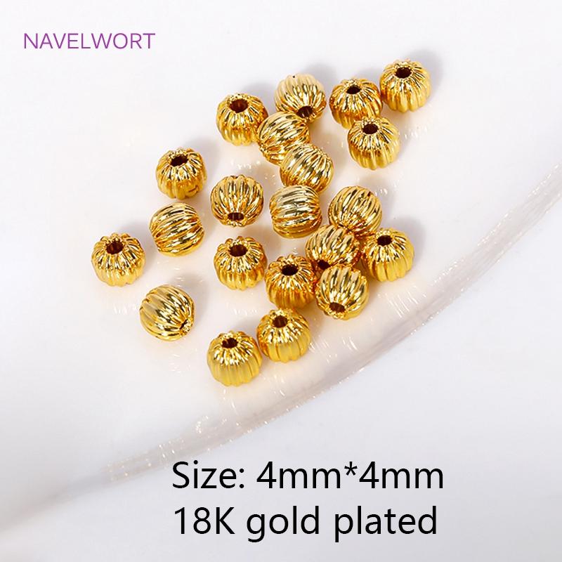 50pcs/Lot Brass 18K Gold Plated Pumpkin Spacer Beads DIY Bracelet Necklace Making Supplies Round Stripe Beads DIY Accessories
