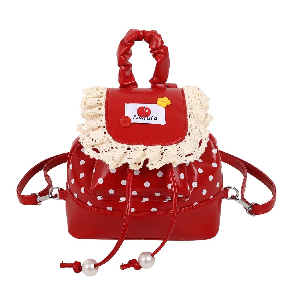 Korean Lace Mini Backpack Color Blocked Leather Dots Fashi Cute Small Backpack 2026 New Exquisite Texture Women's Backpack