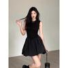 Niche Women's Black Floral Short Dress - French Style & Trendy Design
