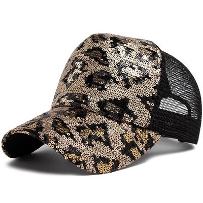 CNTANG Neue Damen Baseballkappe Sommer Netzmütze Mode Leoparden Pailletten Design Hüte Für Frau Draußen Sonnenschutz Verstellbar