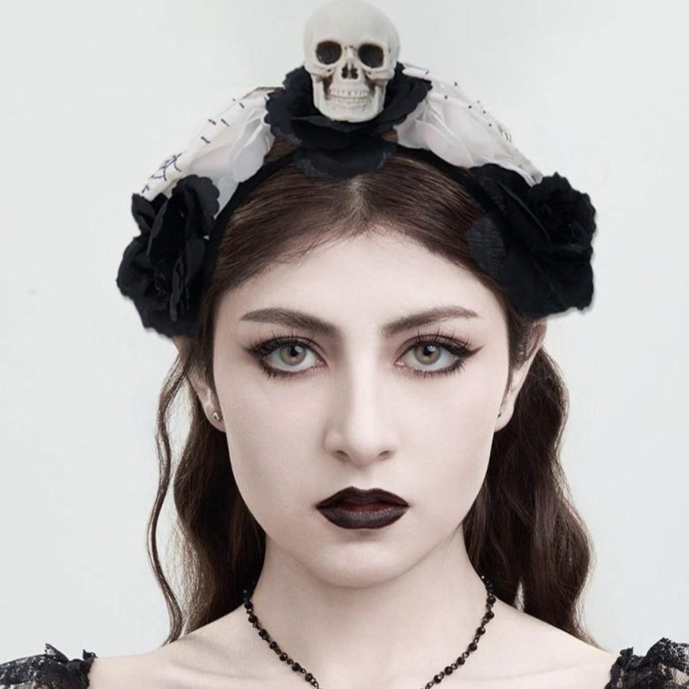 Exaggerated Skull Head Headband Halloween Decor Gothic Flower Hairband  Haunted House