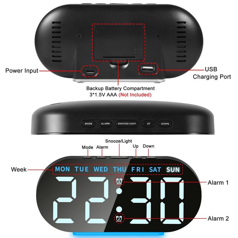 A95I-Alarm Clock Digital Radio-Controlled Clock With LED Display, Night Light, Snooze Function, Table Clock Design