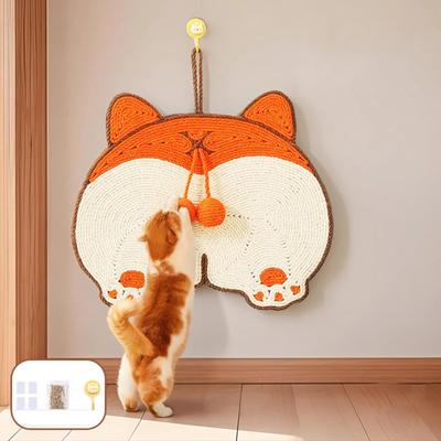 Sisal Cat Scratcher Mat Cartoon Design Cat Scratching Pad with Sticker Tape for Floor Wall To Protect Couch Carpet Furniture
