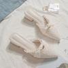 Pointed Fairy Wind Pearl Bag Head Half Slippers Spring and Summer New Outer Wear Thick Heel Middle Heel with Skirt Sandals