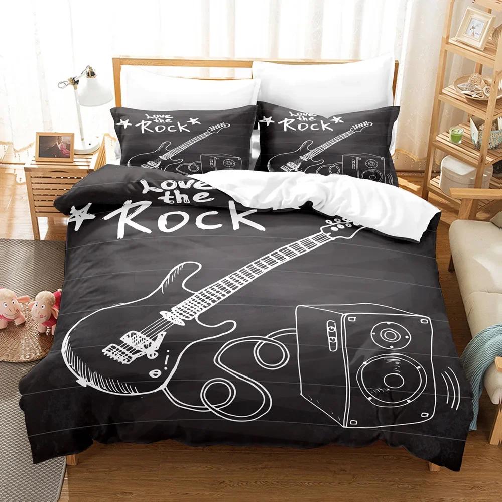 Beding Set Adult Peoples Winter Music, Guitar Comfortable Quilt Cover Set Children Kids,twin Ful Quen King Bedrom Set Home Textile House De Couete