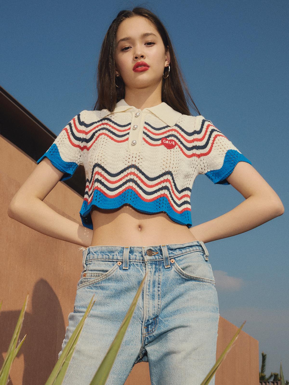 As If Cali Polo Crop Stripe Knit Ivory Free