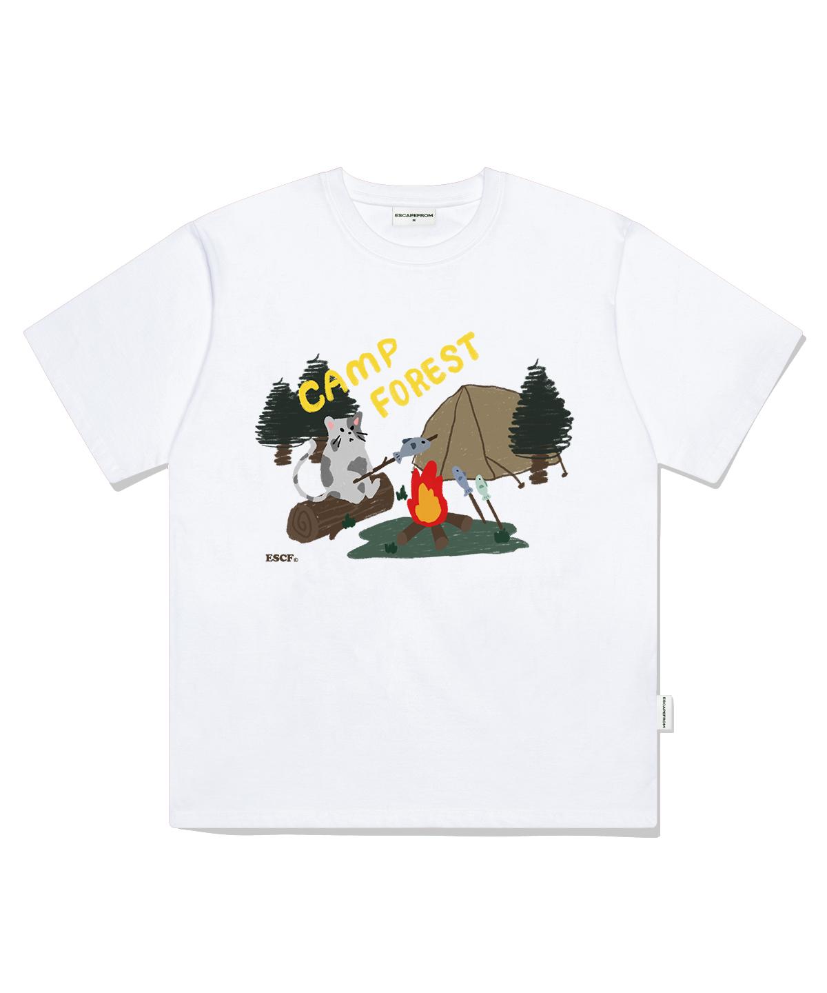 Escape From Camp Forest Print Oversized Short Sleeve T-Shirt White M