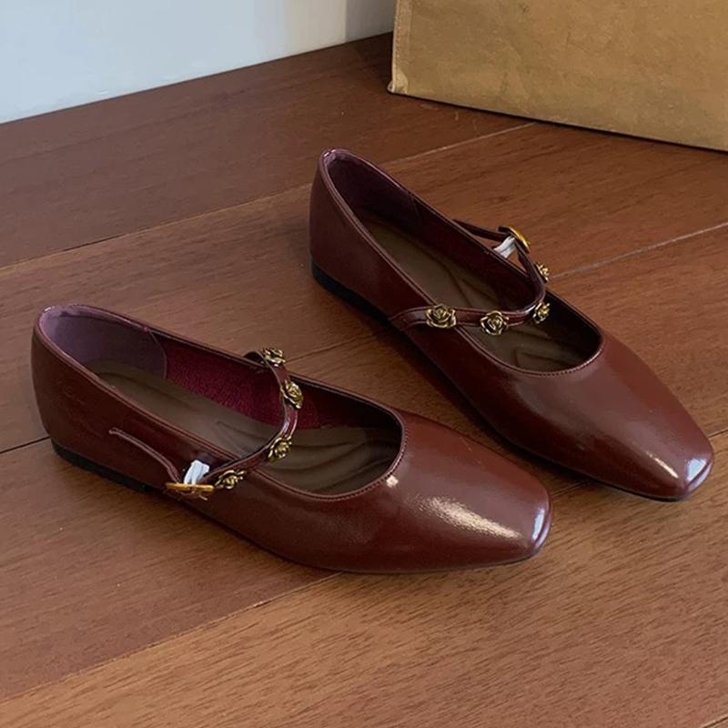 Fashion Women Flats Shoes Flower Square Toe Loafers Elegant New Sandals 2025 Summer Mary Jane Shoes Woman Walking Mujer De Sandalias