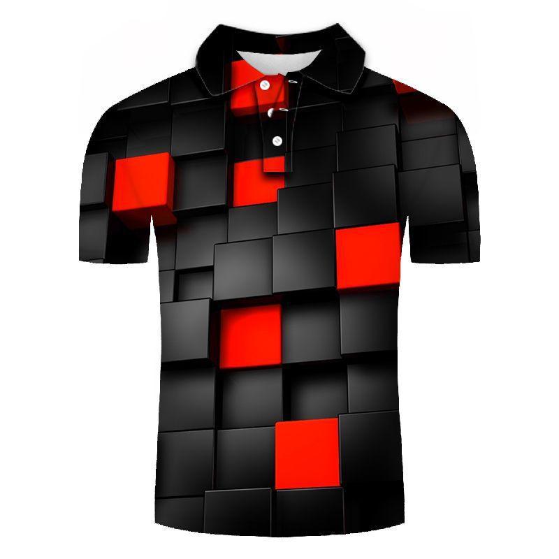Trendy Short-sleeve Polo Shirt with Stylish Geometric Pattern, Perfect for Casual Daily Wear.
