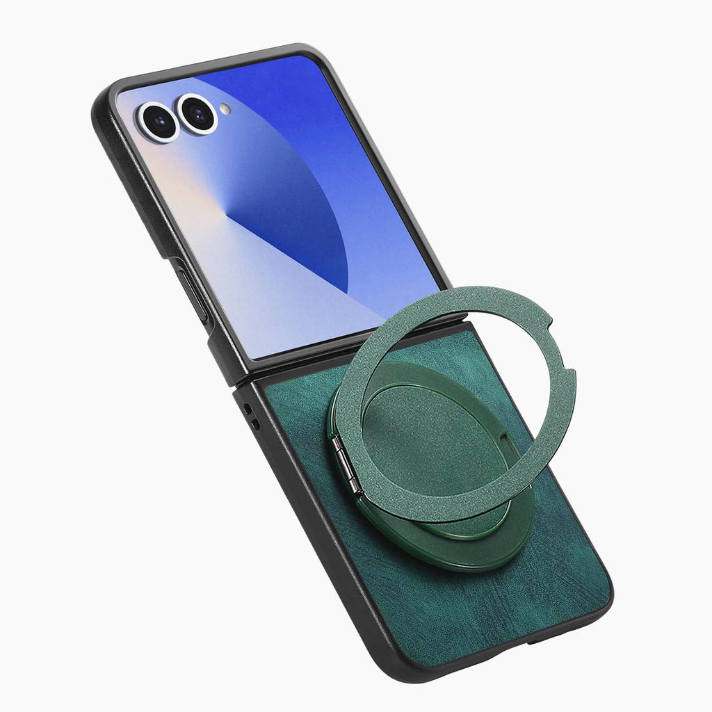 For Samsung Galaxy Z Flip7 5G Phone Case with Rotating Kickstand Stress Relief Retro Leather Back Cover