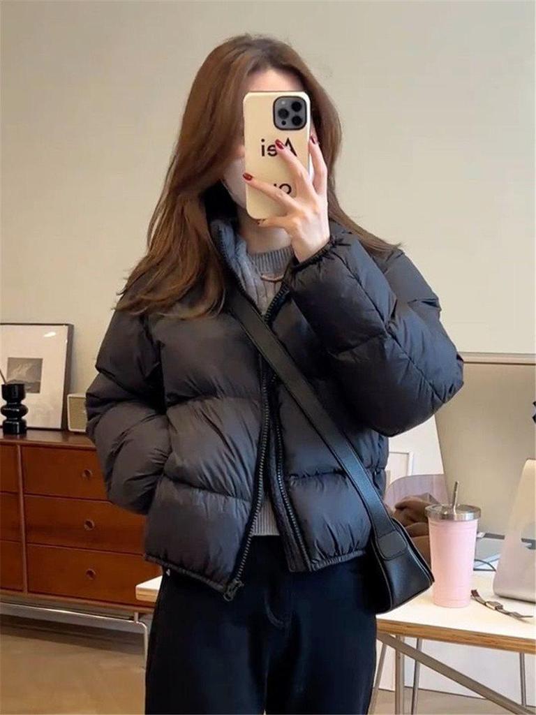 Petite Korean Style Women's Spring/Summer Slimming White Duck Down Jacket with Stand-Up Collar