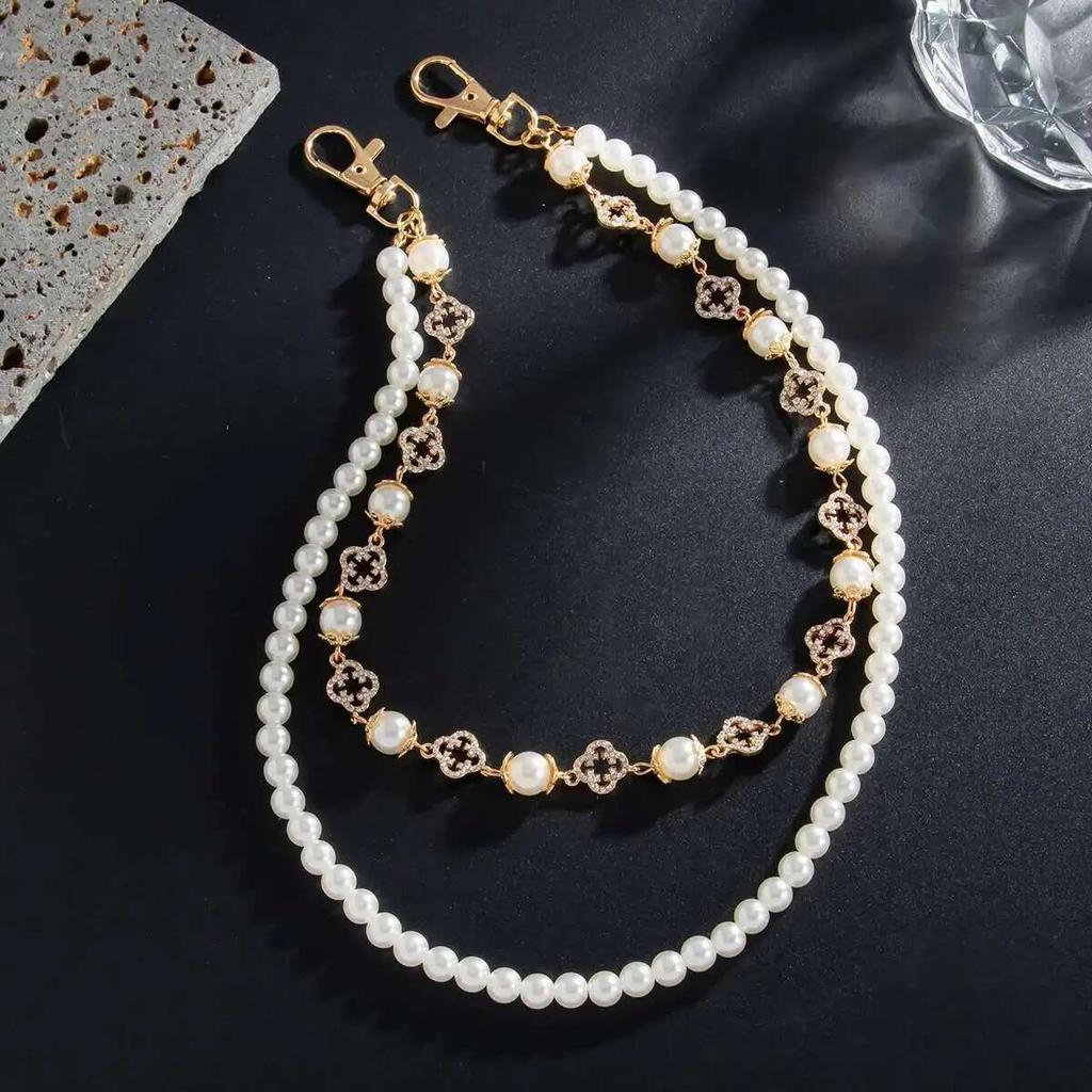 IngeSight.Z Exquisite mitation Pearl Rhinestone Flower Jeans Pants Chain Men 2026 New Gold Color WalletKey Chain Hip Hop Jewelry