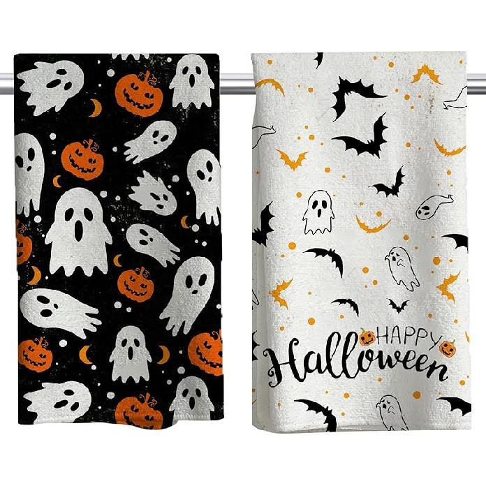 2Pcs Halloween Kitchen Towels Halloween Hand Towels, 18x26 Inch Drying Cloth Towel Halloween Scary Halloween Dish Towels for Kitchen Home, Living