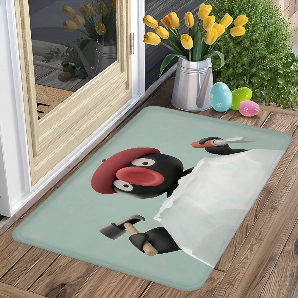 Kinder Animation P-Pingu Badezimmerteppich Anti-Rutsch Wasserabsorbierend Langes Streifenkissen Schlafzimmerteppich Willkommens-Fußmatte