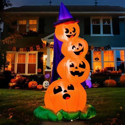Joyfy 1,8 m Halloween-Aufblasfiguren Gestapelte Kürbisse mit eingebauten LEDs für Veranda Halloween-Kürbis-Dekoration Aufblasbare Hofdekorationen
