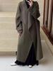 Dai Pai 2025 Double-Faced Wool Coat: Extra Long, Large Lapel, Stand-Up Collar, Belted, Korean Style