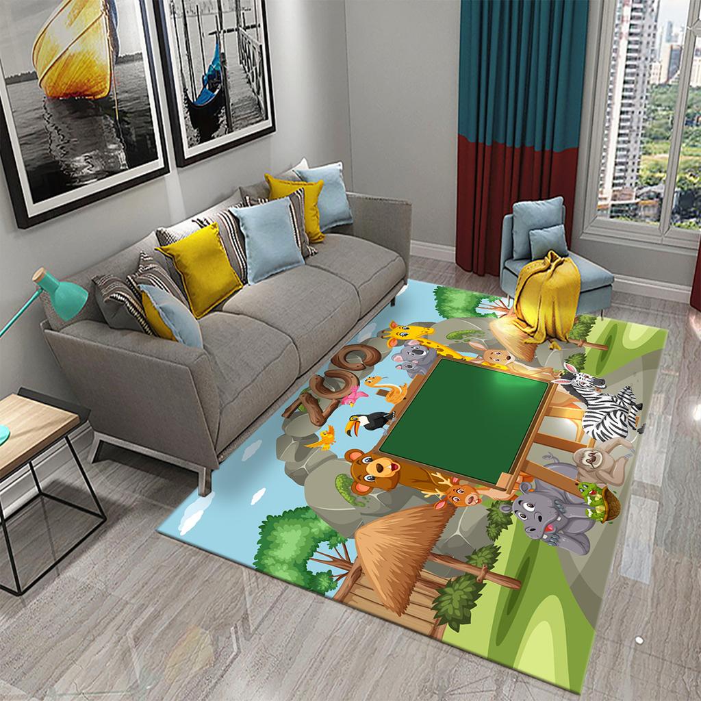 Cartoon Zoo Carpet Cute Animal Flower Rugs Kids Boys Bedroom Non-slip Play Area Mats Home Living Room Kitchen Decor Floor Mat