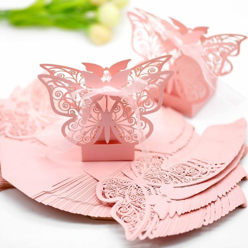 50Pcs/Set Hollow Butterfly Gift Paper Boxes Creative Laser Cutting Wedding candy box Dragee Box Cookie Carton Wrapping Package
