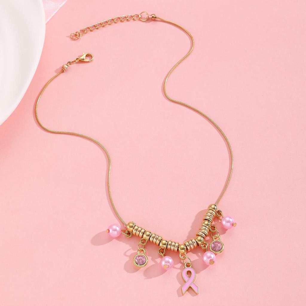 Red Ribbon Breast Cancer & AIDS Awareness Jewelry Set: Necklace, Nurse Bracelet, Badge